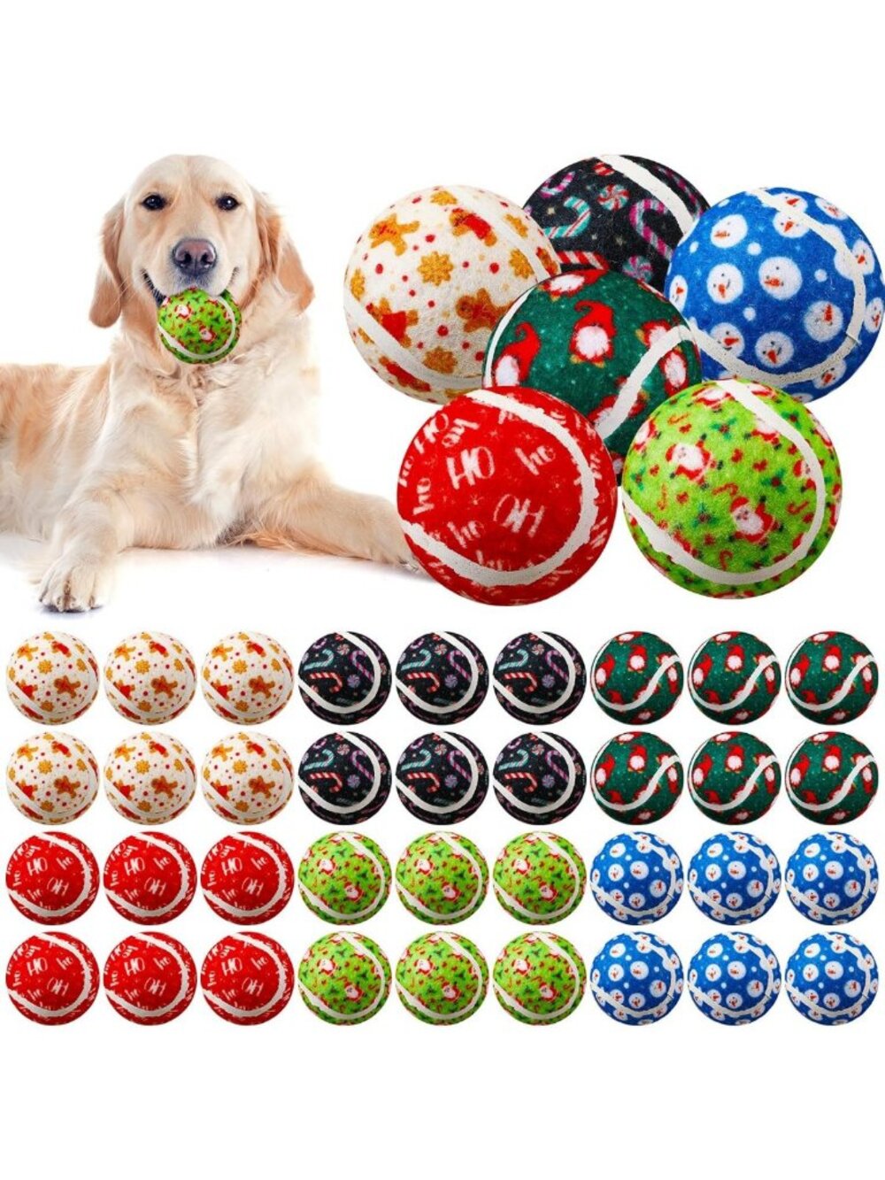 36 Pcs Christmas Dog Toys Set - Squeaky Tennis Balls for Fun Playtime